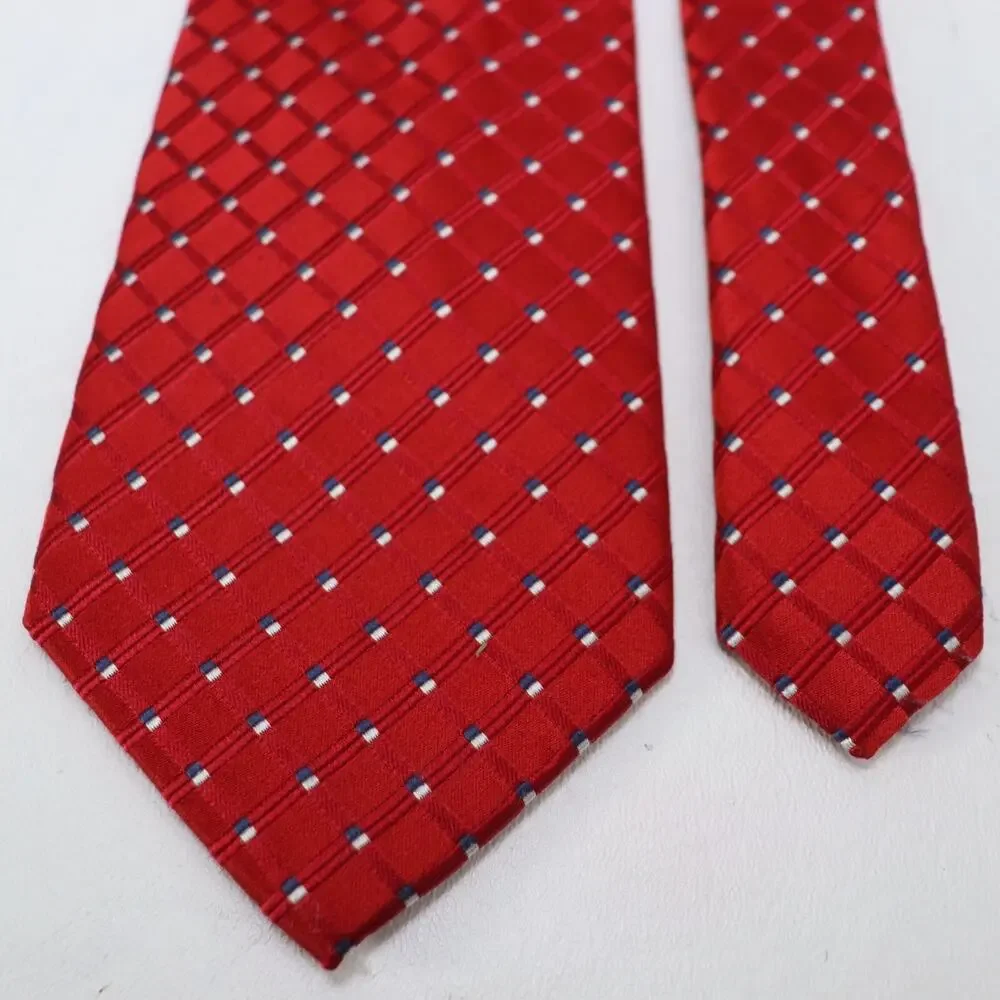 Jones New York Tie Mens 60 in Silk Red White Blue Micro Squares Diagonal Ribbed